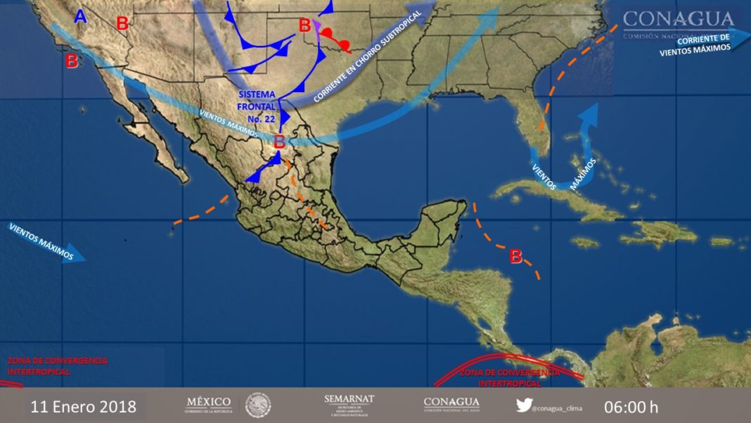 El clima para hoy señala la posición del frente frío 22