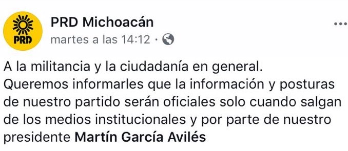 Se impone dirigente del PRD como única voz oficial