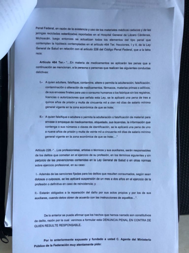 Una denuncia presentada ante la PGR revela el presunto uso de medicinas caducas y jeringas recicladas en el Hospital General de Lázaro Cárdenas, Michoacán 1