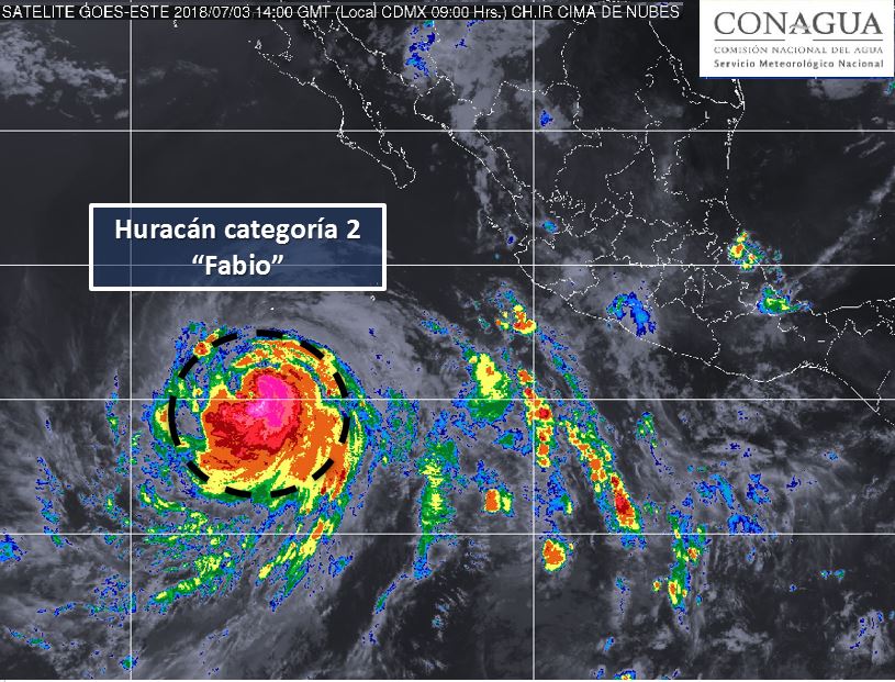 Se eleva "Fabio" a huracán categoría 2 en el Pacífico