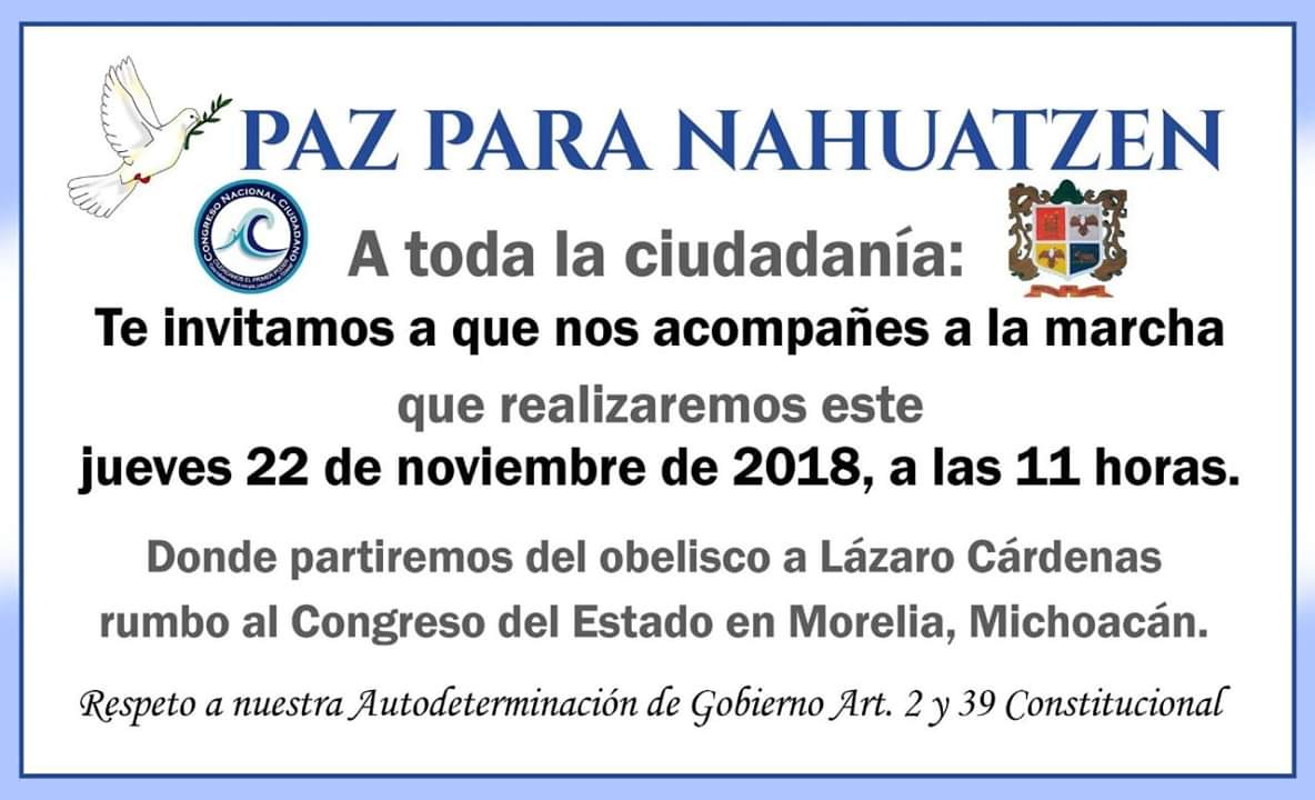 Anuncian marcha “Paz para Nahuatzen” este jueves en Morelia
