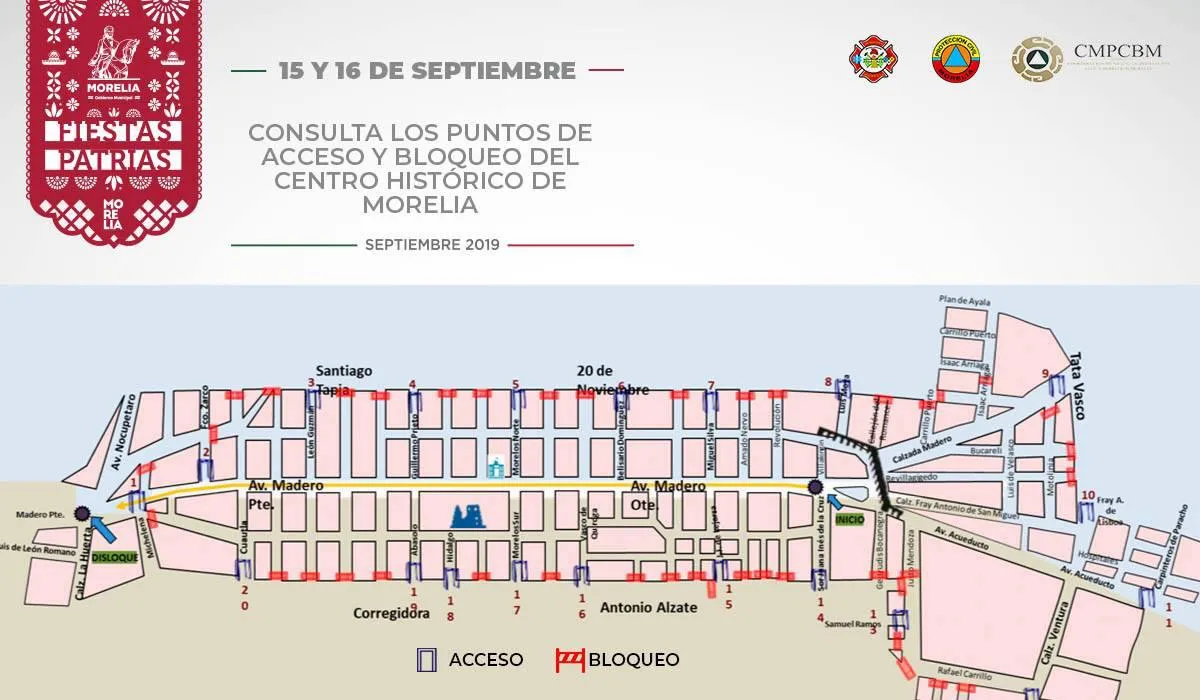 43 vialidades se cerrarán en el Centro de Morelia por fiestas patrias