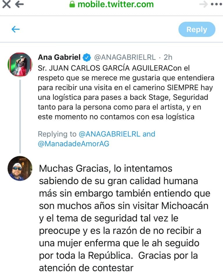 Ana Gabriel se niega a conocer a fan desahuciado