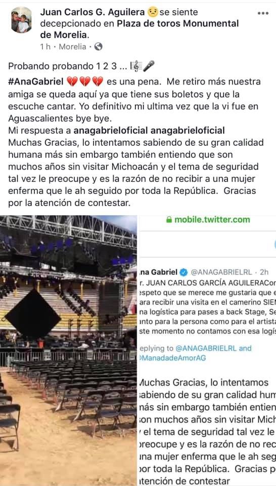 Ana Gabriel se niega a conocer a fan desahuciado