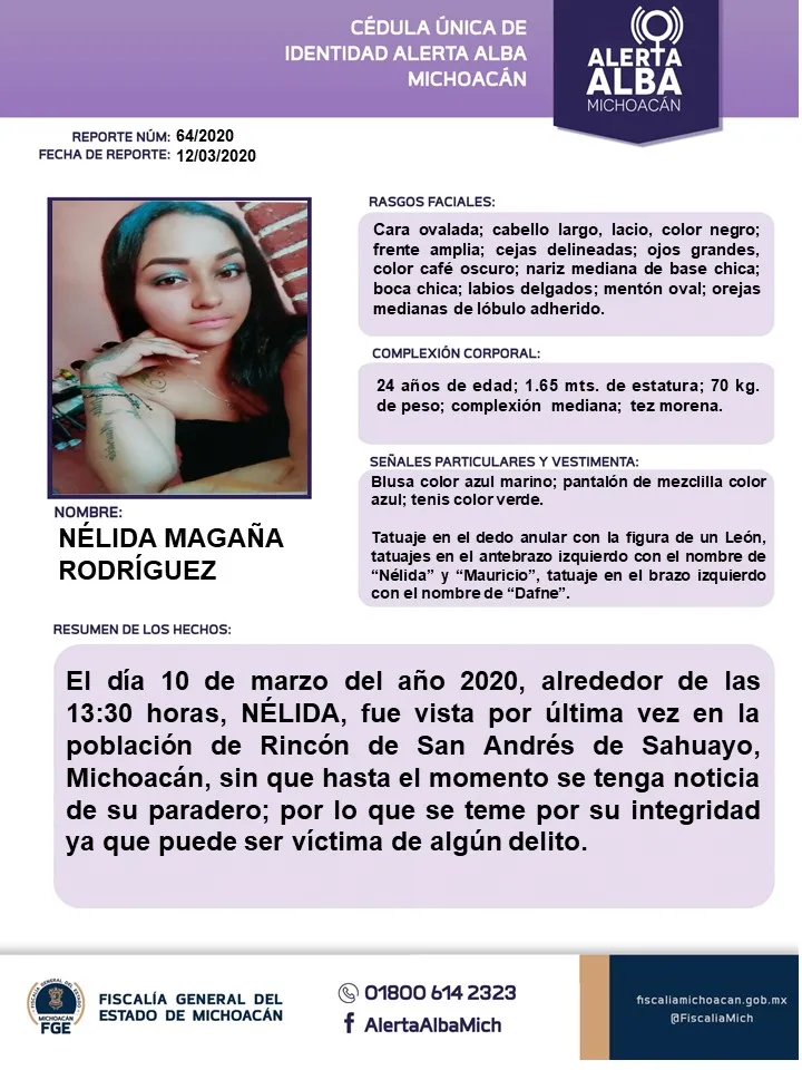 Activan Alerta Alba para localizar a Nélida Magaña Rodríguez