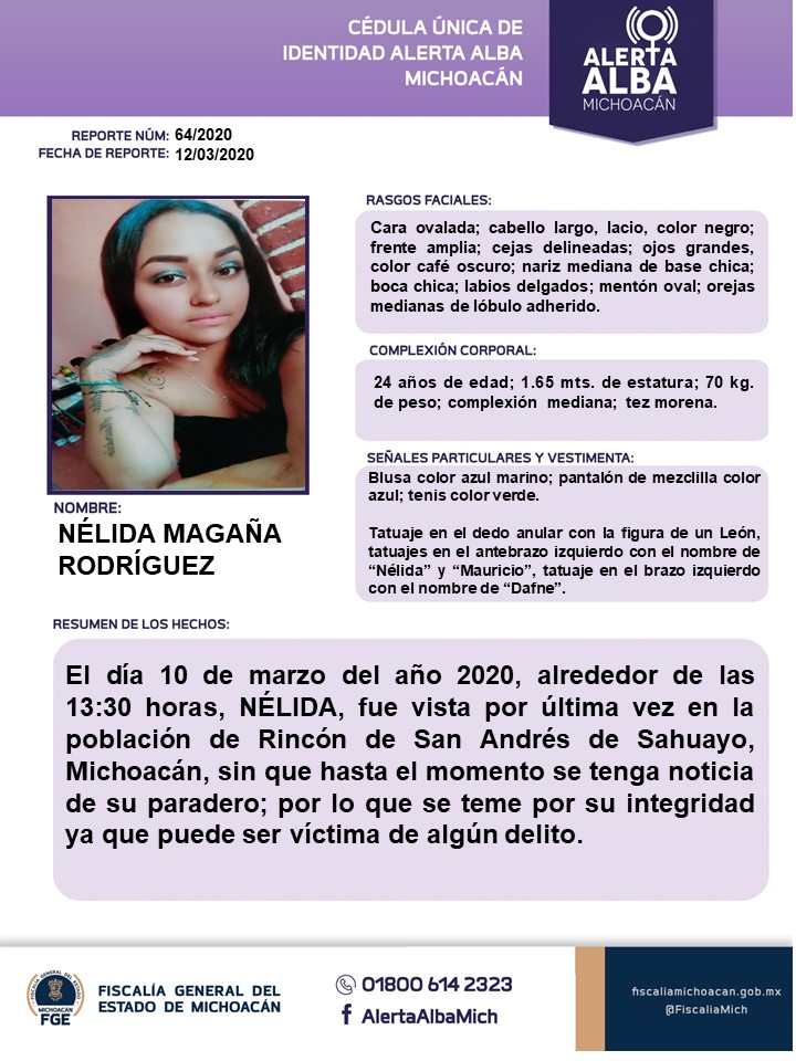 Activan Alerta Alba para localizar a Nélida Magaña Rodríguez