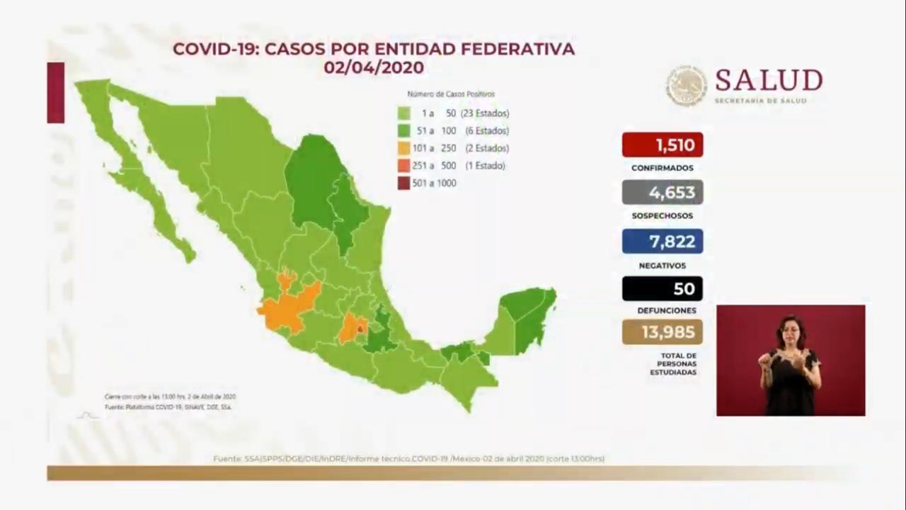 Mapa Mexico coronavirus 2 Abril 2020