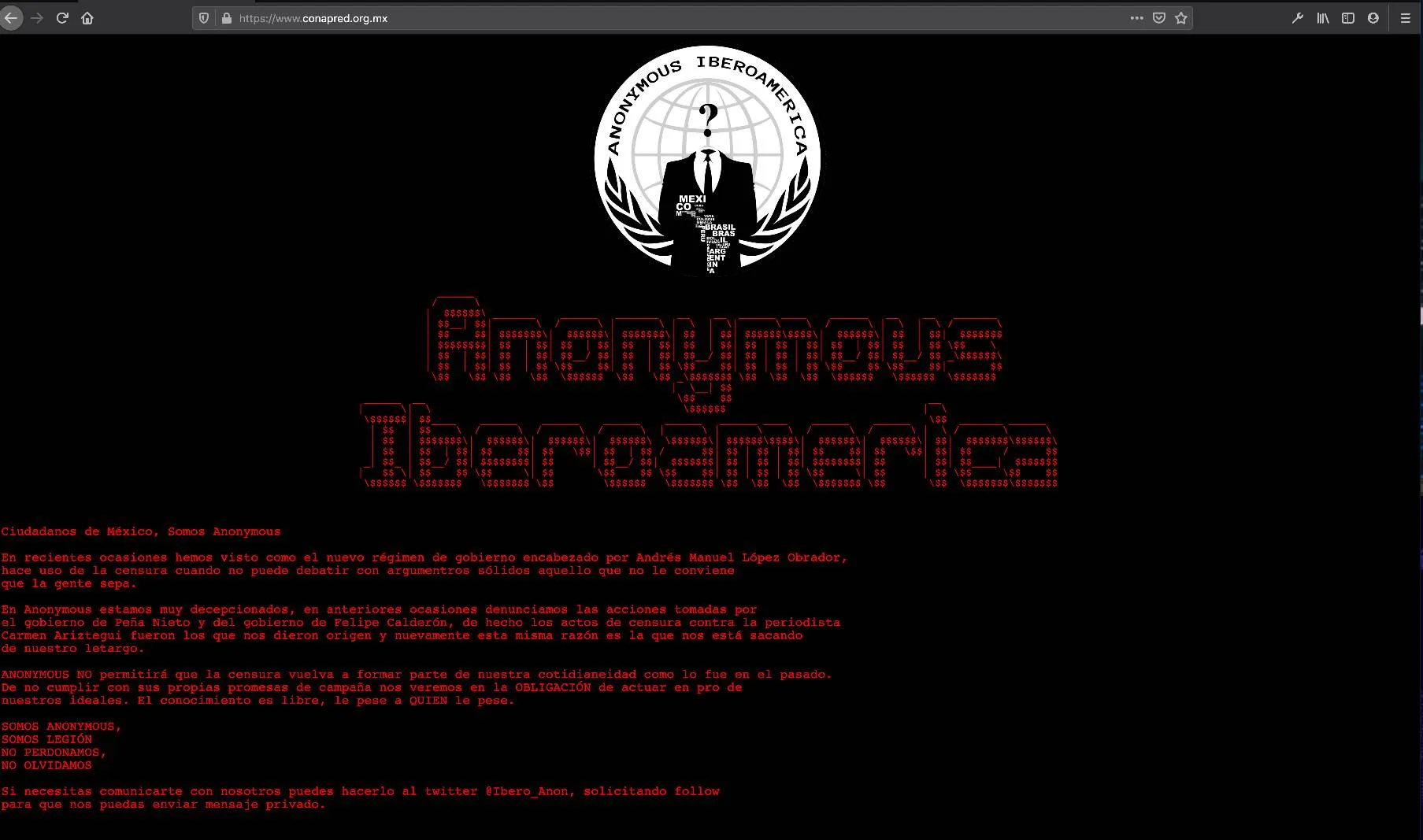 Hackea "Anonymous" página del Conapred; denuncia censura
