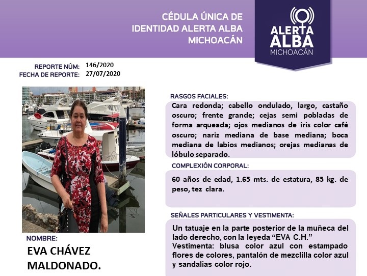 Activan Alerta Alba para localizar a Eva Chávez Maldonado