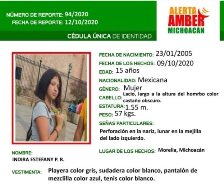 Indira Estefany desaparecida en Morelia