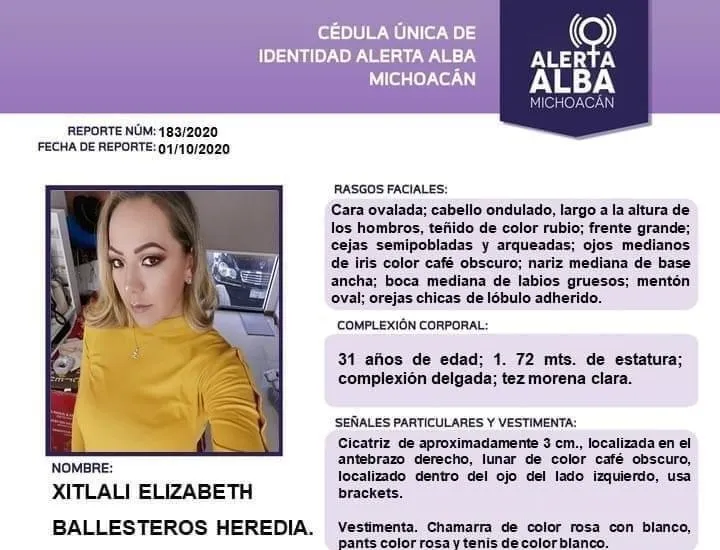 Activan alerta alba para localizar a Xitlali Elizabeth Ballesteros Heredia