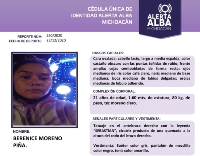 Activan alerta alba por Berenice Moreno Piña