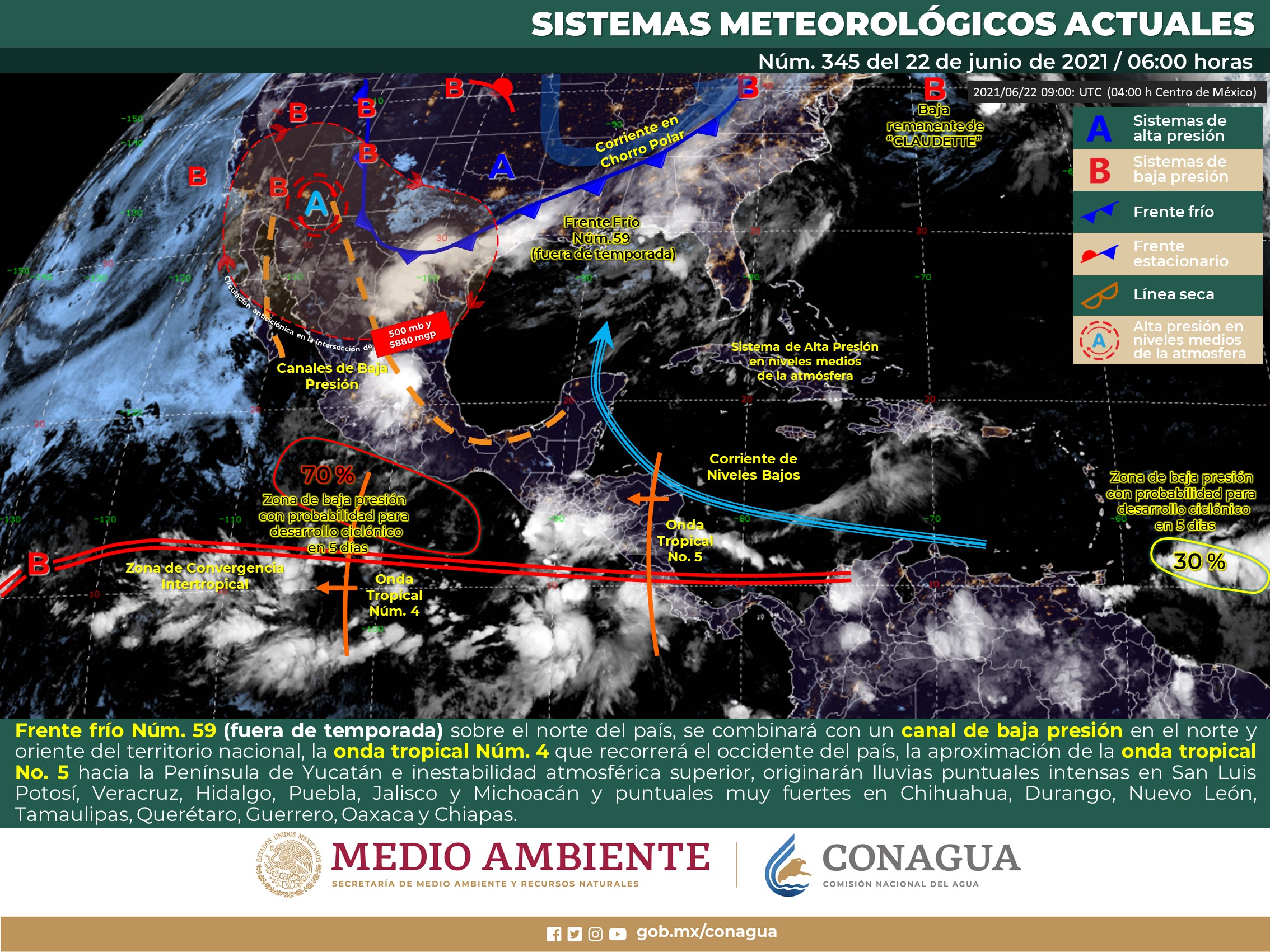 Pronóstico meteorológico general del día de hoy