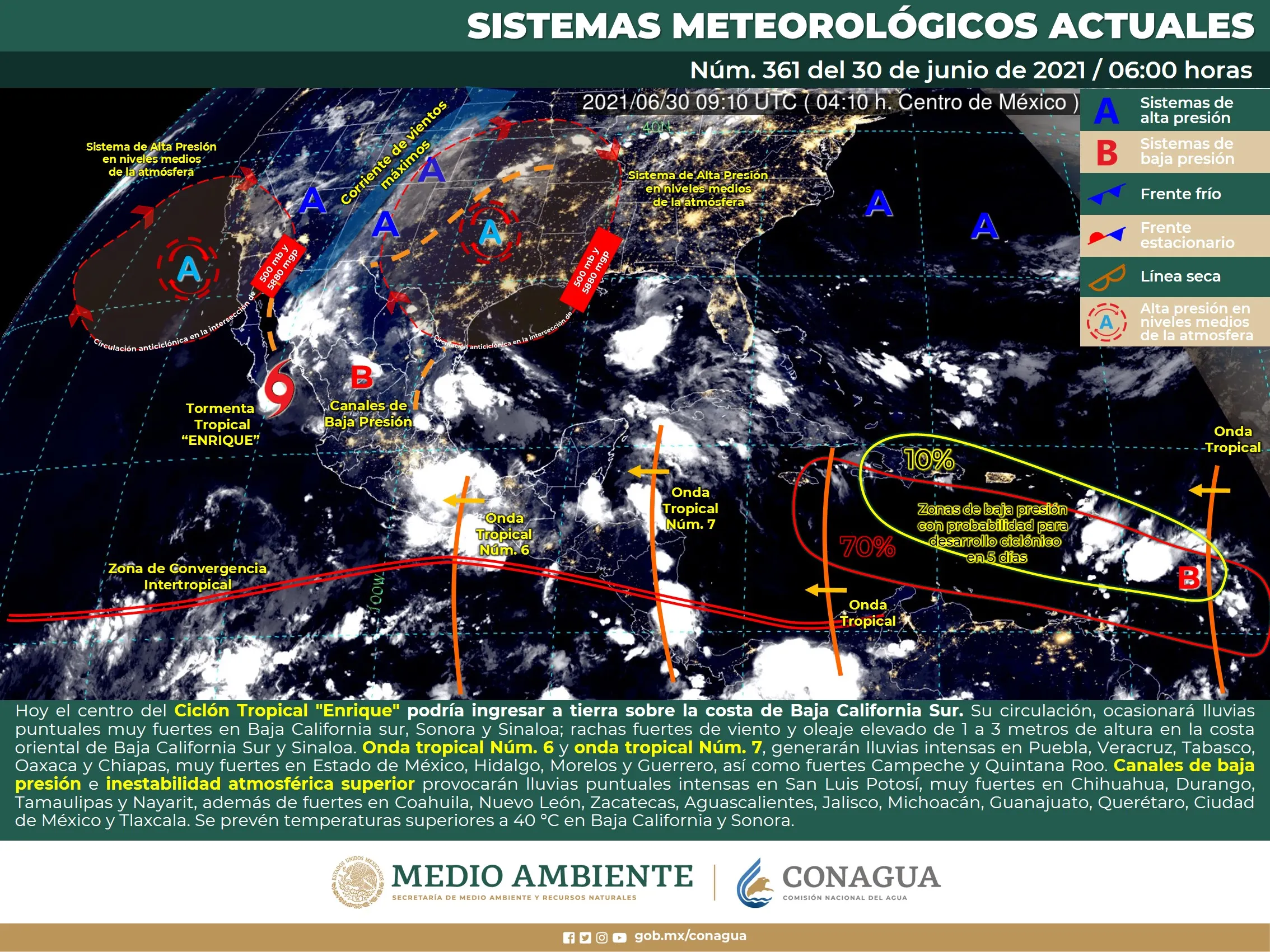 Reporte meteorológico para hoy miércole