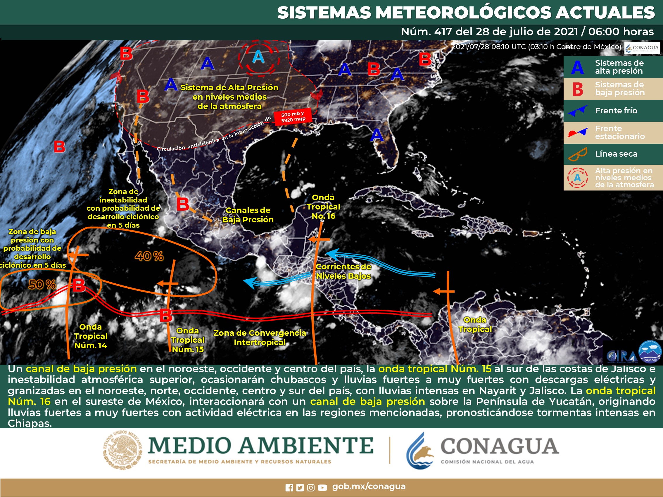 Reporte meteorológico nacional para hoy miércoles