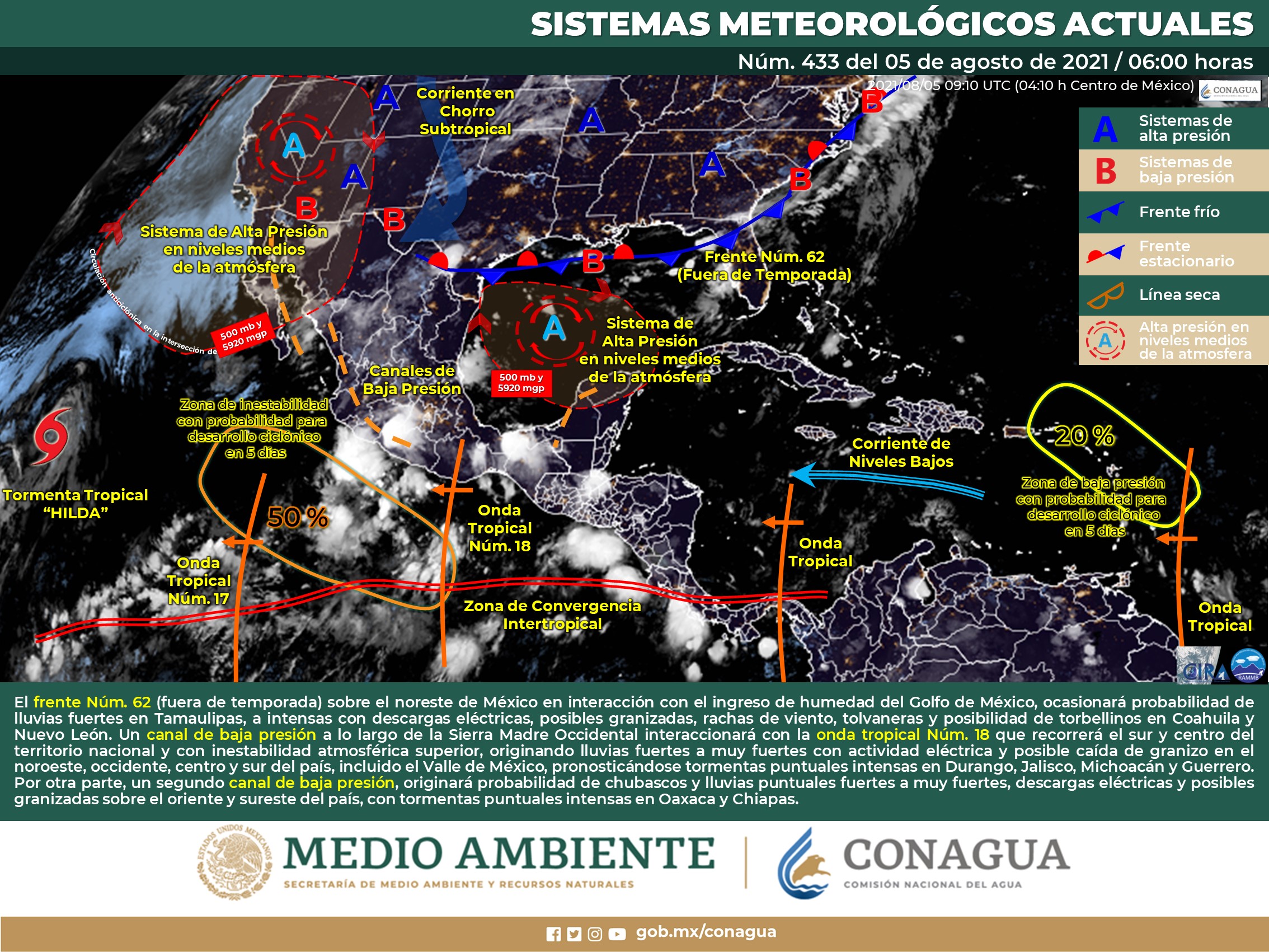 Pronóstico nacional del meteorológico de hoy jueves