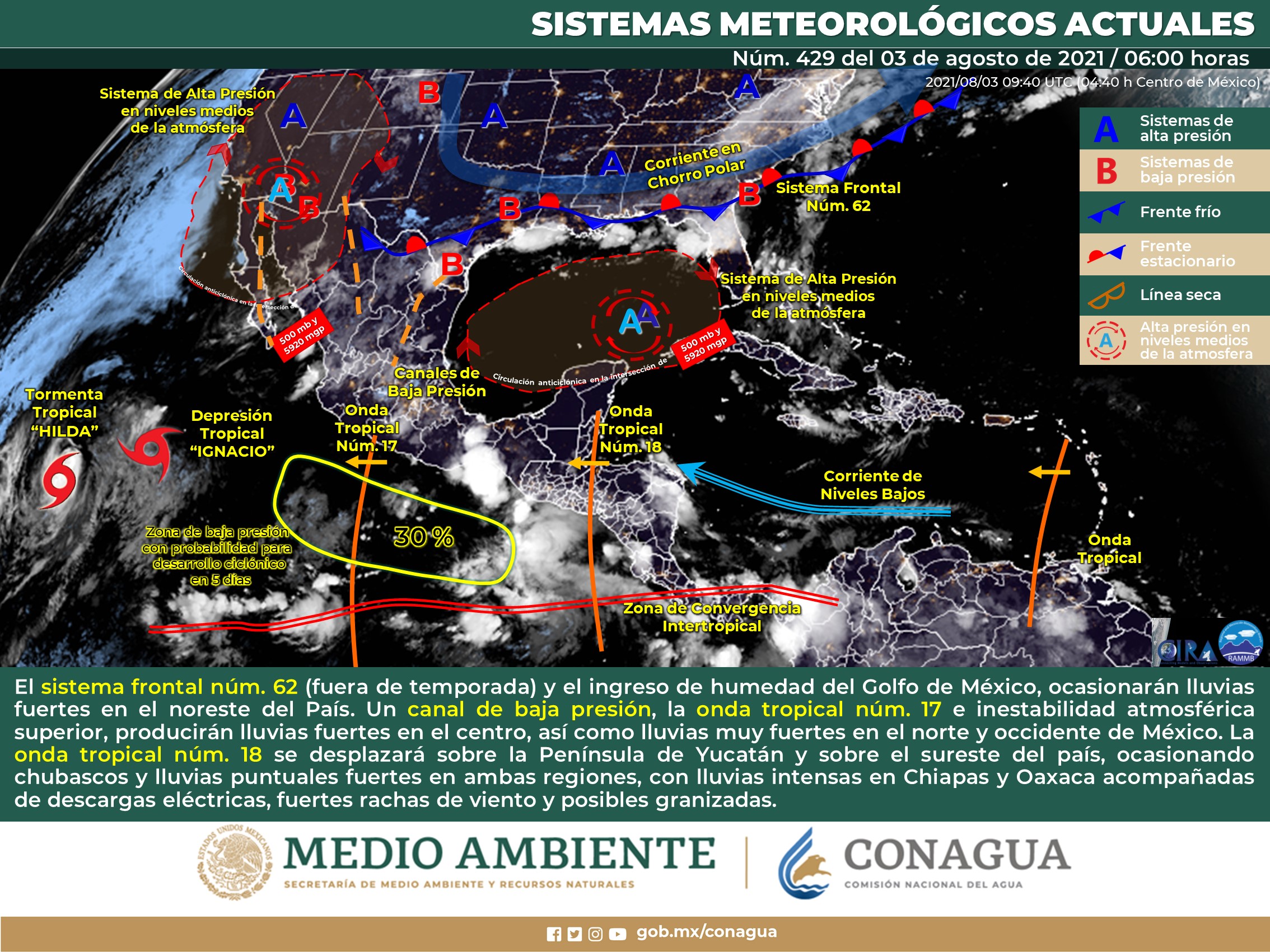 Reporte nacional del meteorológico para hoy martes