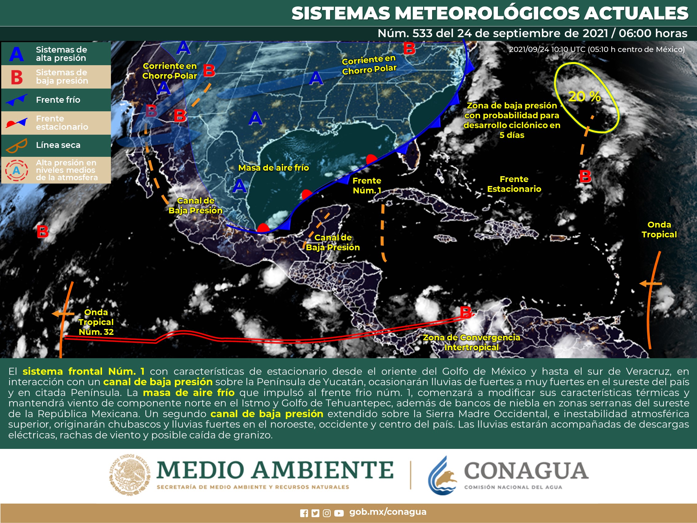 El pronóstico nacional del meteorológico para hoy