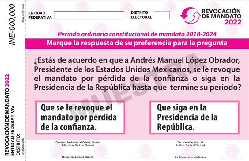 Aprueba INE papeleta para revocación de mandato