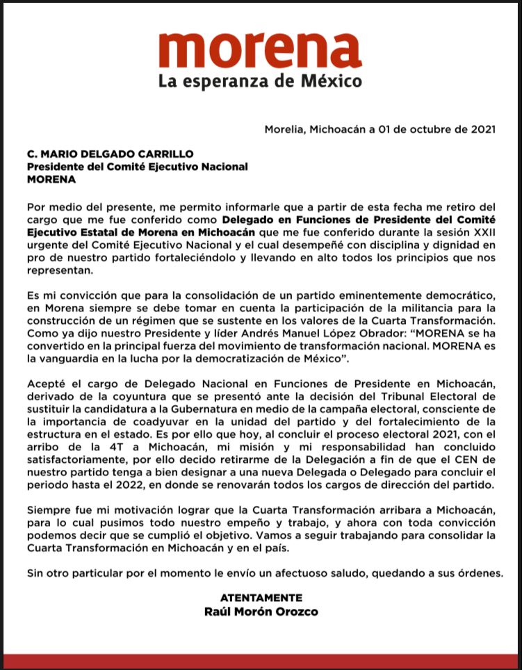 Morón dirigencia Morena Michoacán