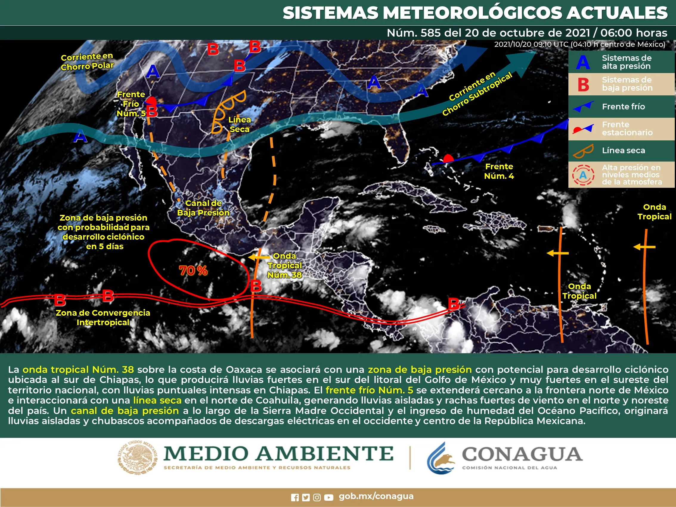 Pronóstico del meteorológico nacional de este día miércoles