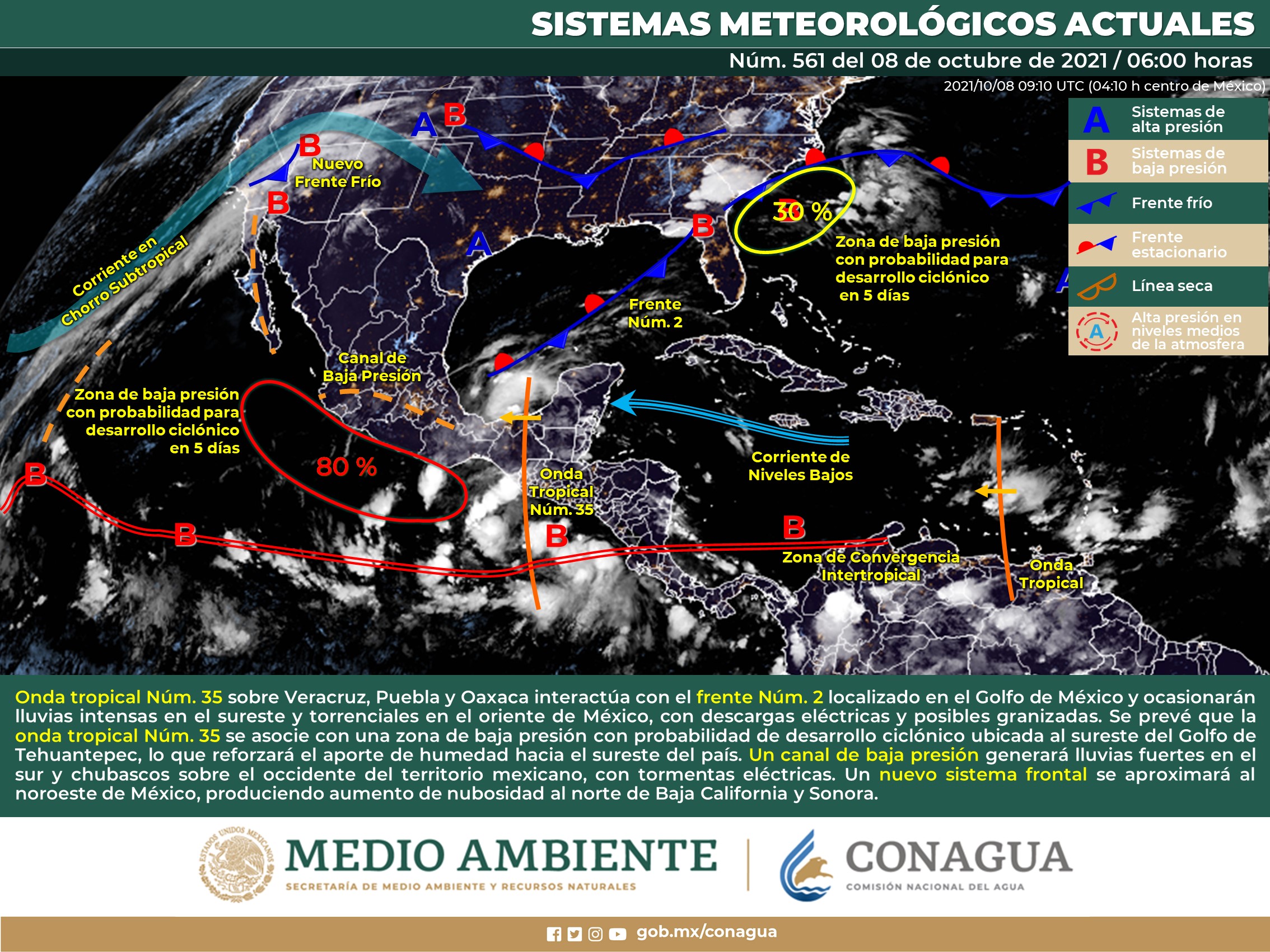 Reporte del clima nacional para hoy