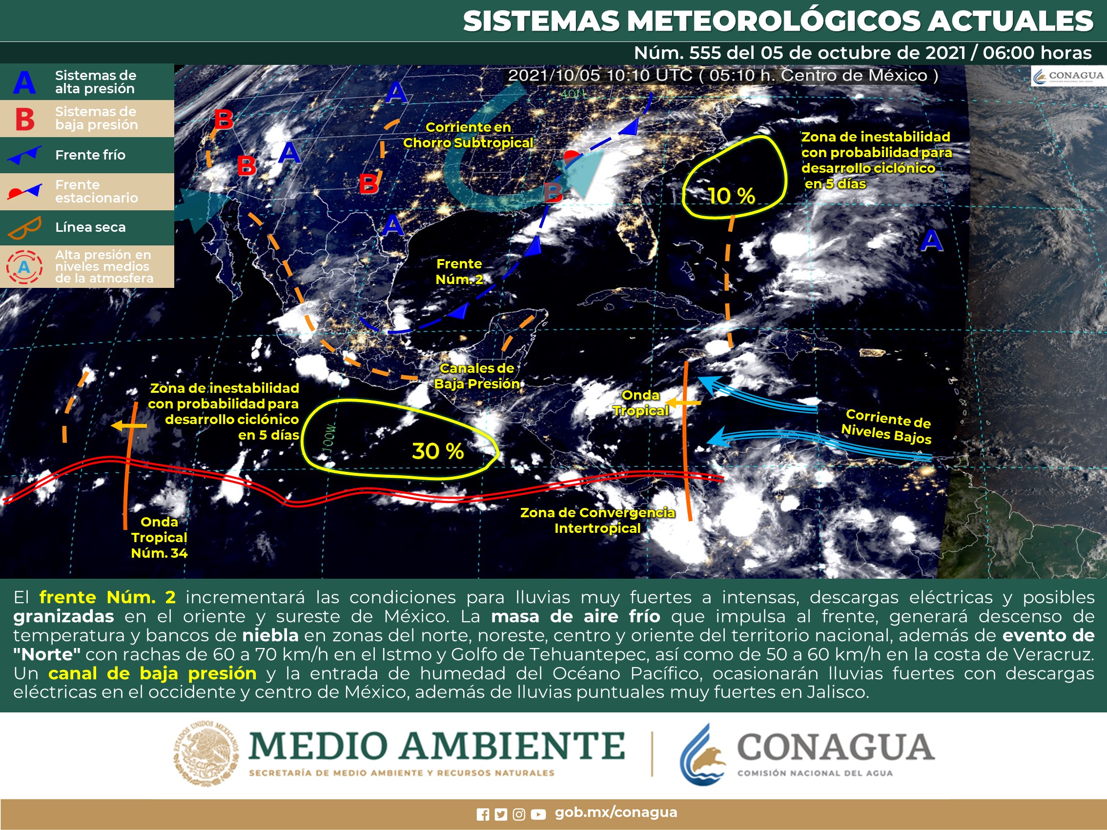 Reporte meteorológico nacional de este martes