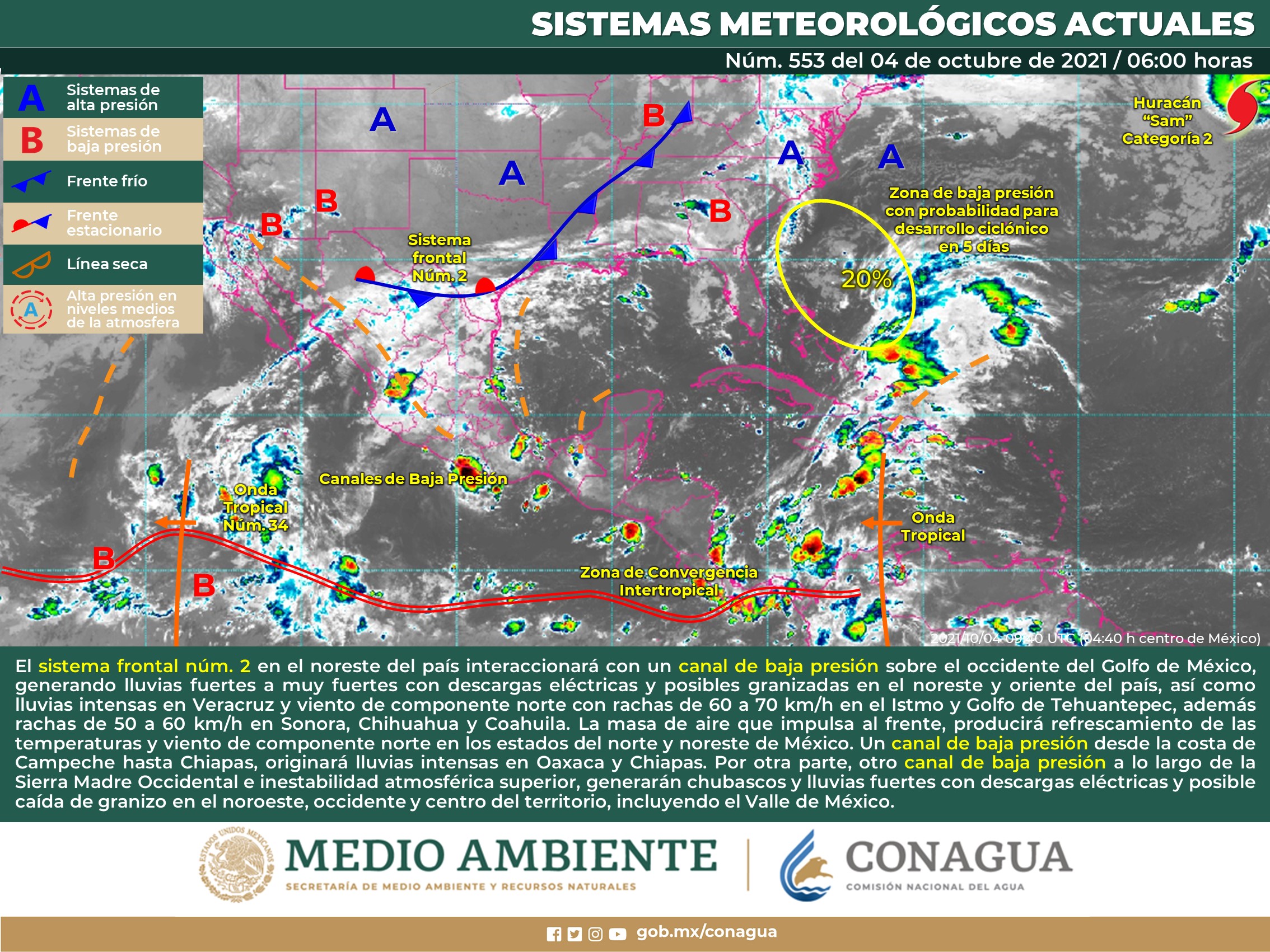 Reporte nacional del meteorológico para hoy lunes