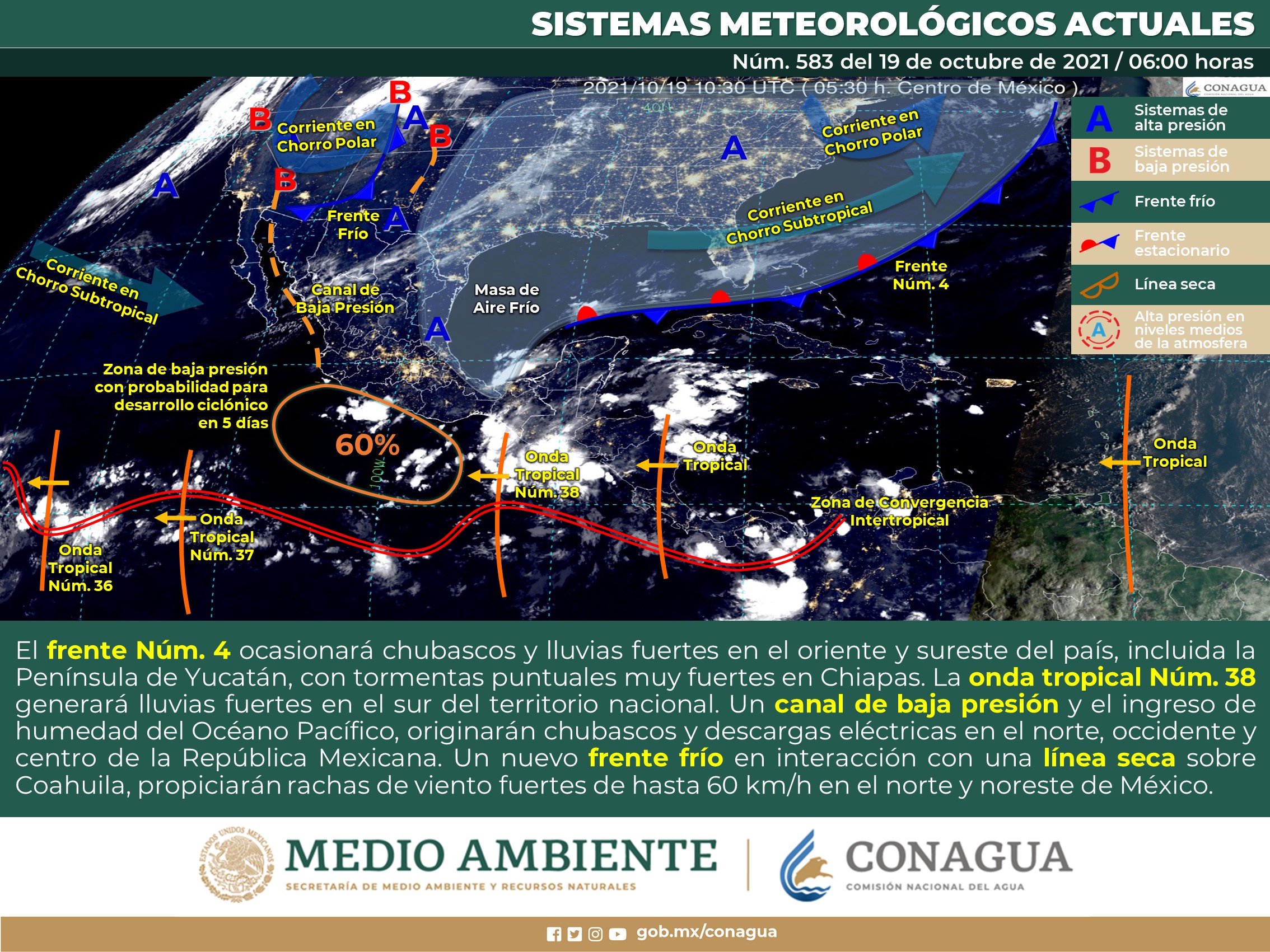 Reporte nacional del meteorológico para hoy