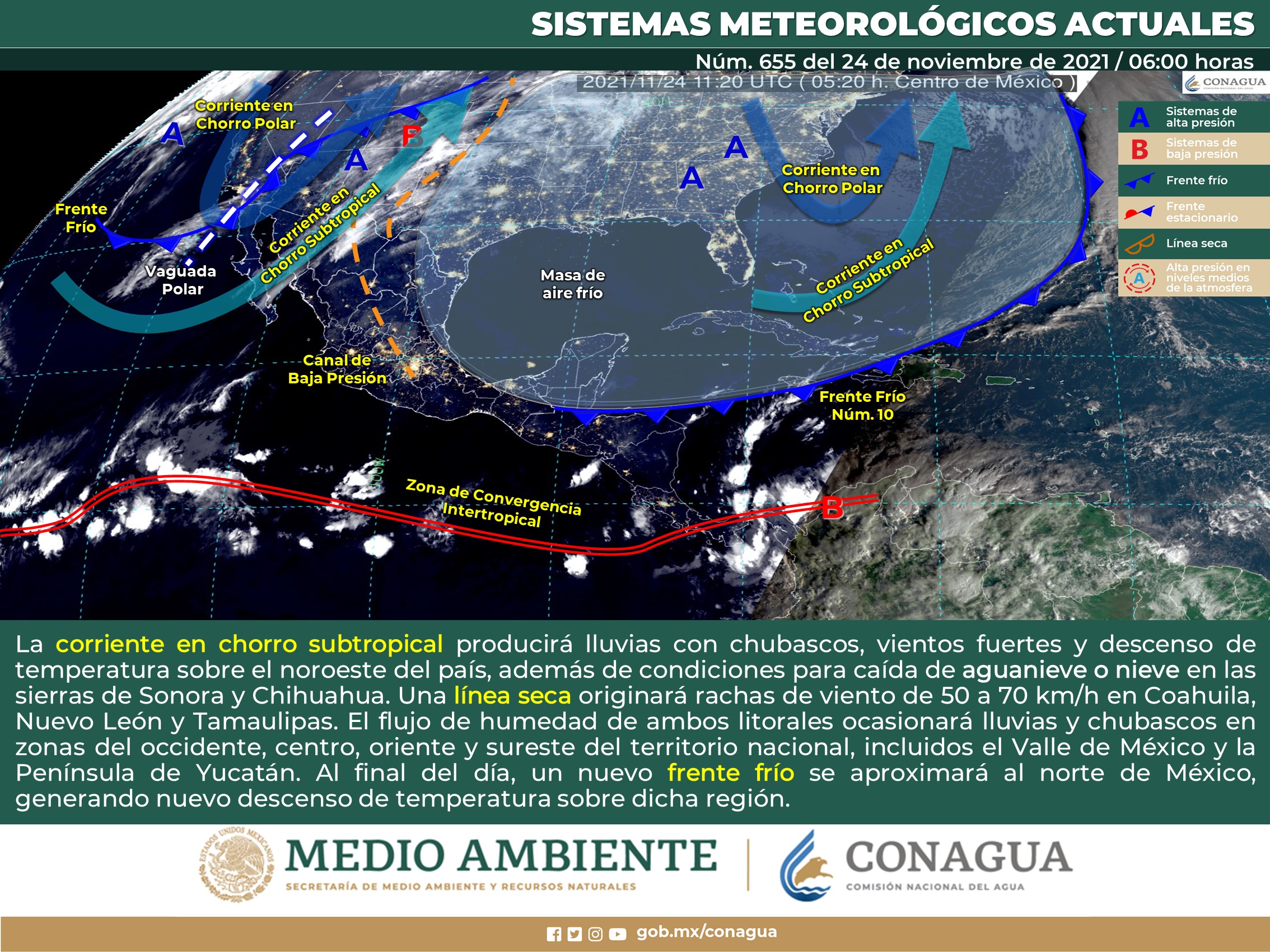 Reporte del clima nacional para este día miércole