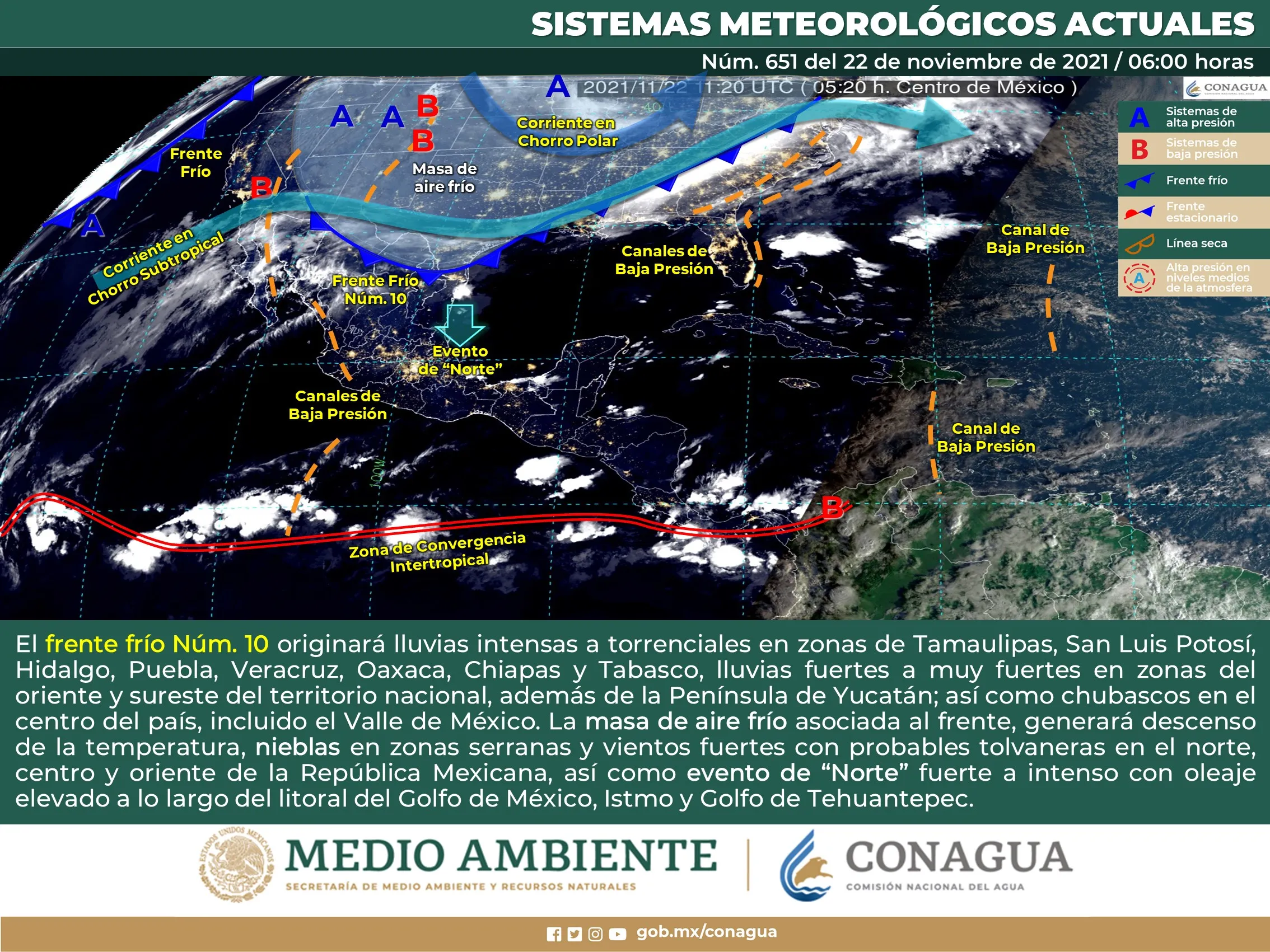 Reporte nacional del meteorológico de este día lunes