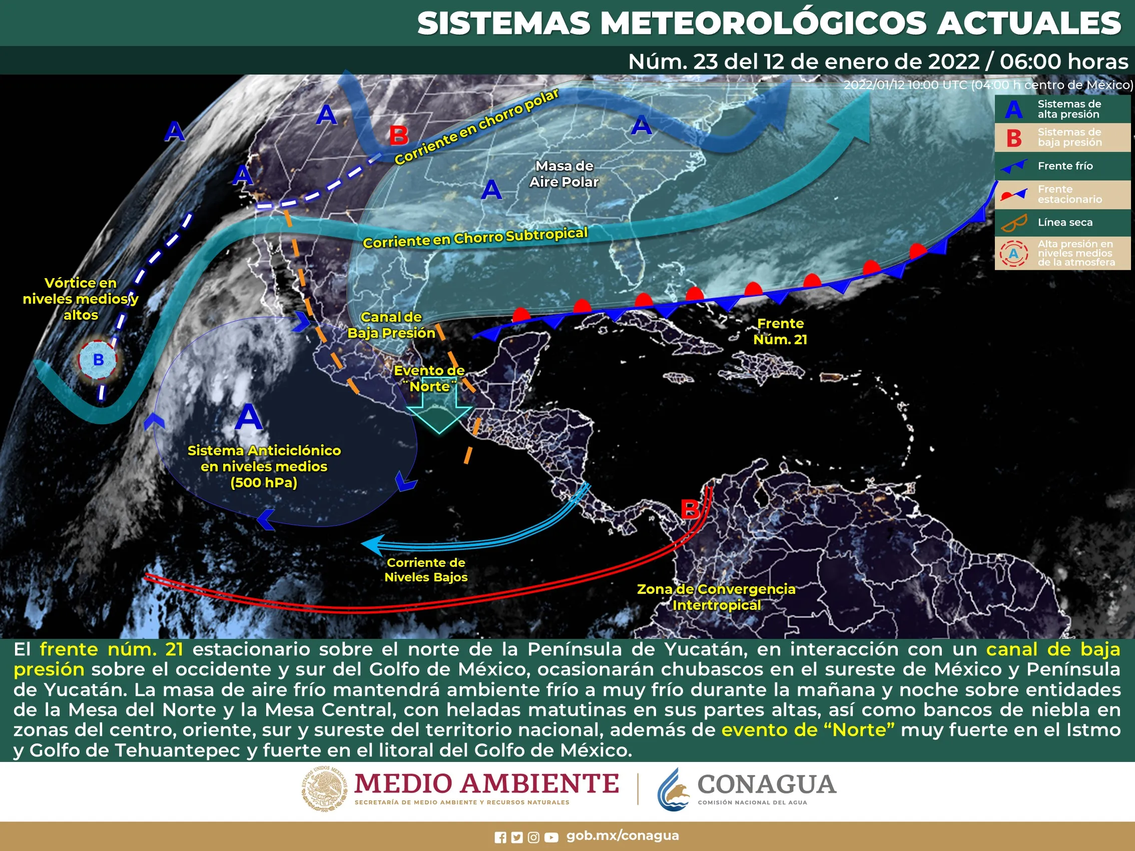 l frente núm. 21 se extenderá con características de estacionario sobre el norte de la Península de Yucatán