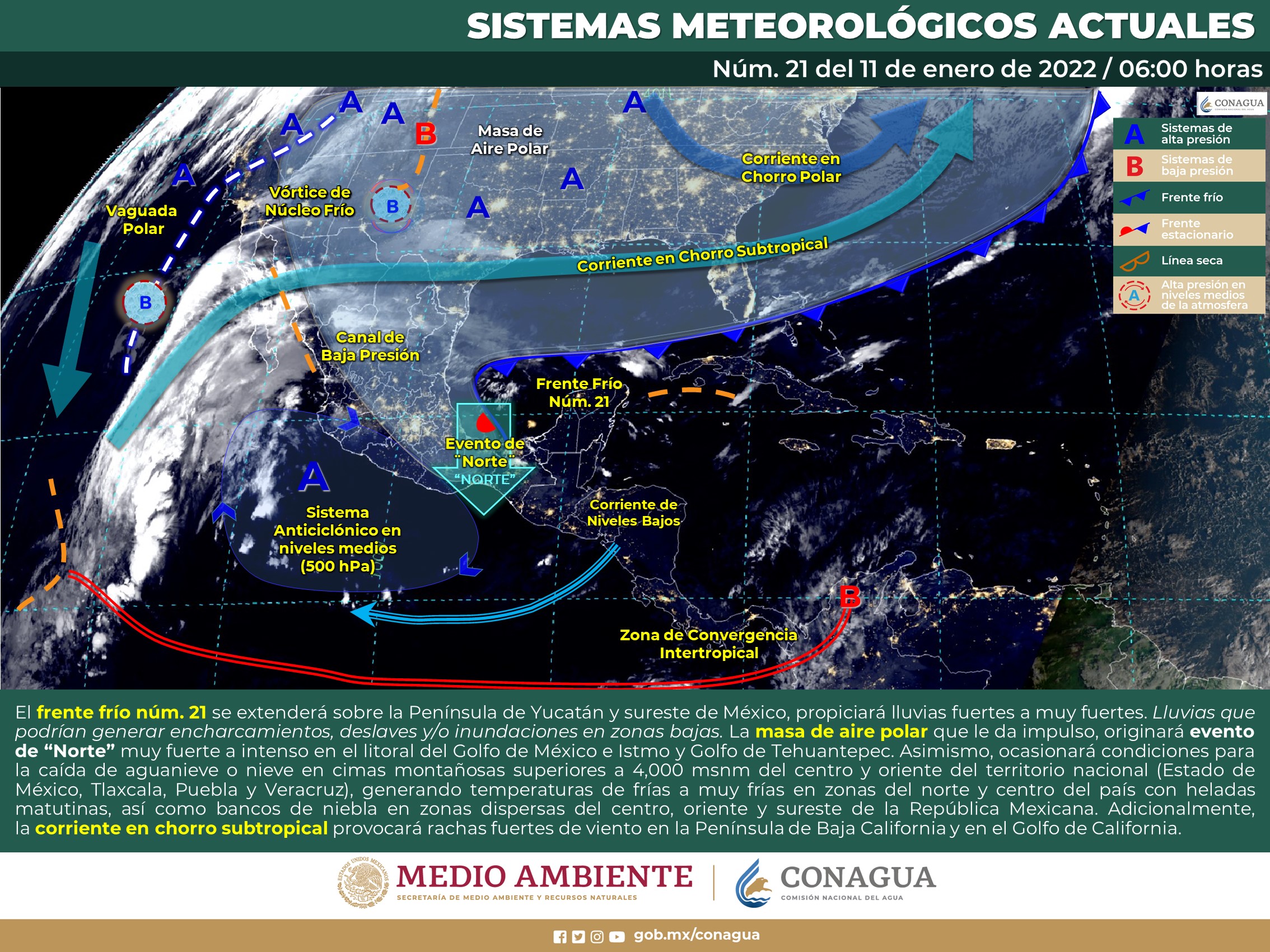 Reporte nacional del meteorológico para hoy