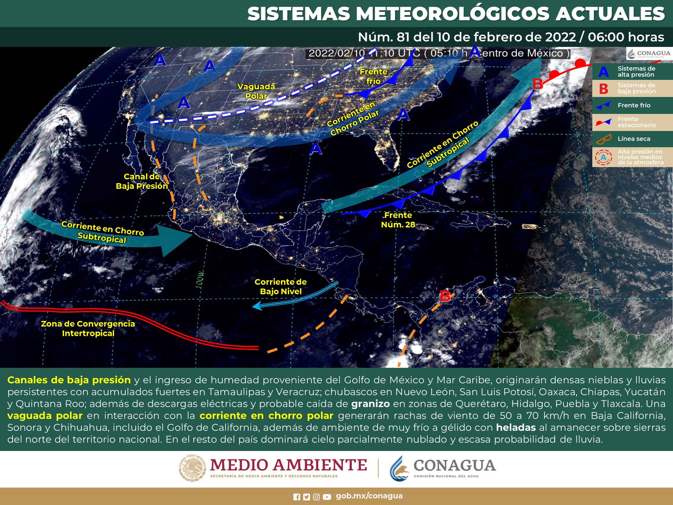 Reporte del clima nacional para este día