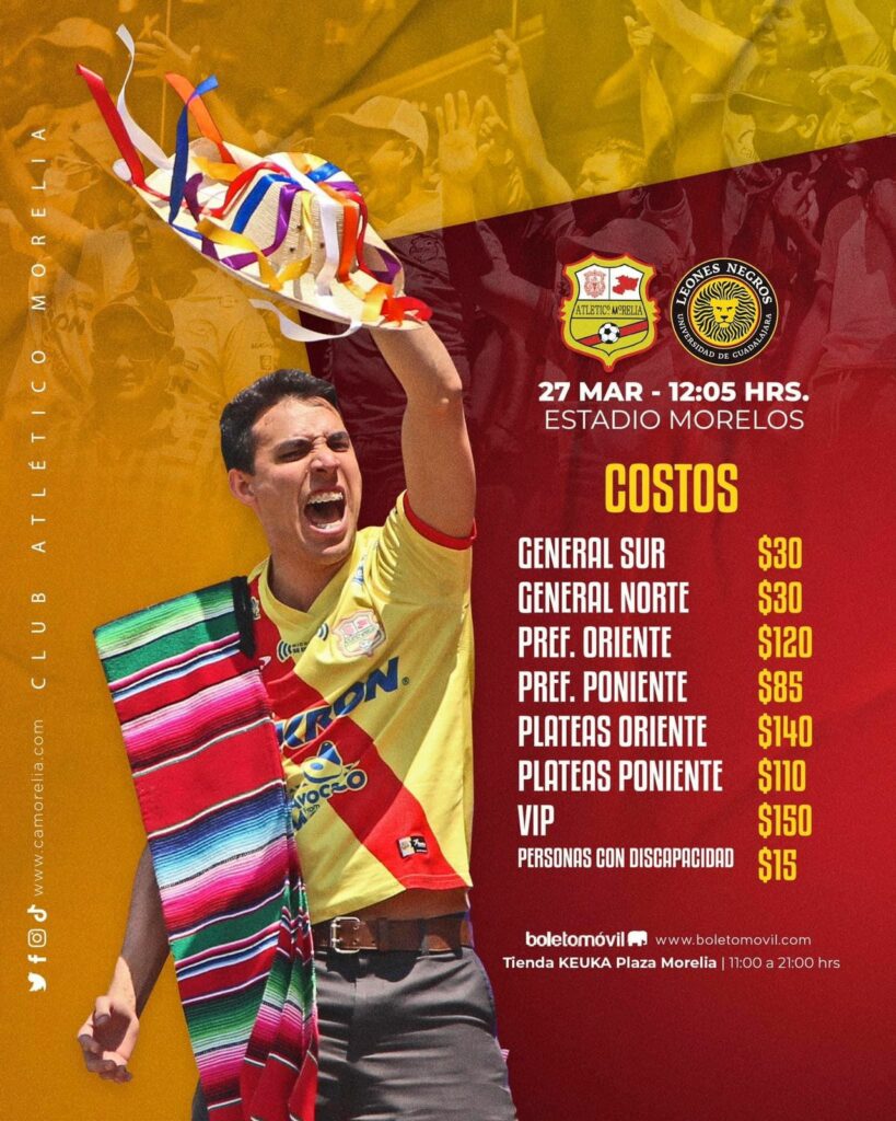 En 15 pesos boleto más barato para Morelia vs Leones Negros