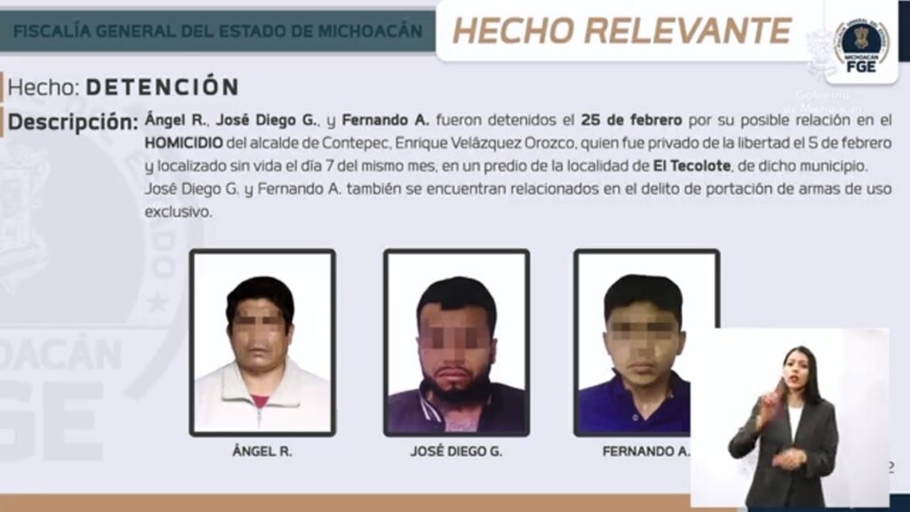 FGE ratifica detención de 3 por asesinato de alcalde de Contepec