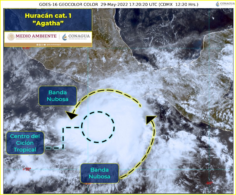 Continúa intensificándose huracán "Agatha" en el Pacífico