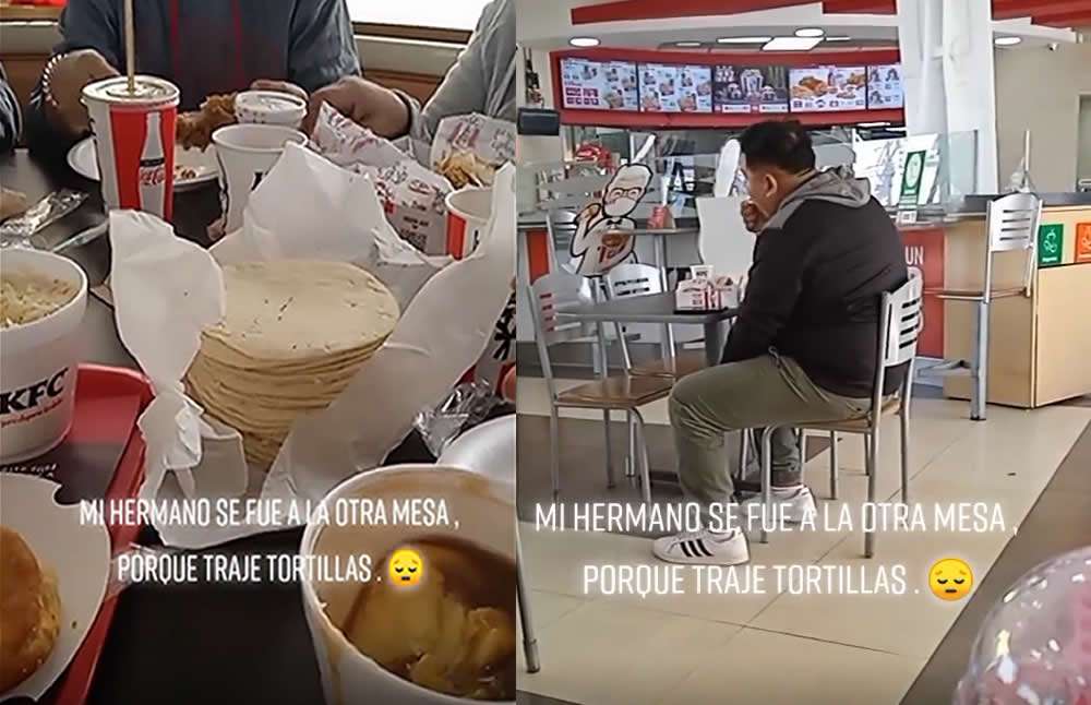 Joven abandona a su familia por llevar tortillas al KFC