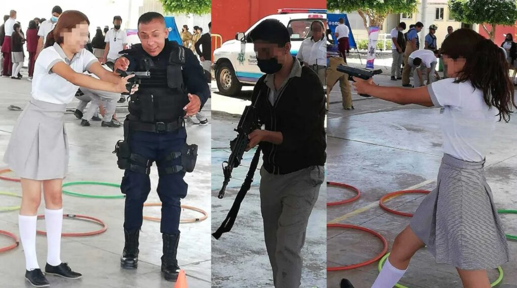 Prestan policías armas reales a alumnos de Guanajuato