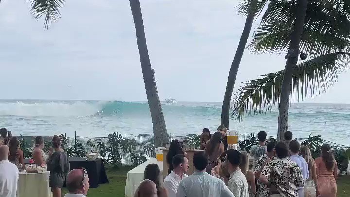 Enormes olas interrumpen boda en Hawái