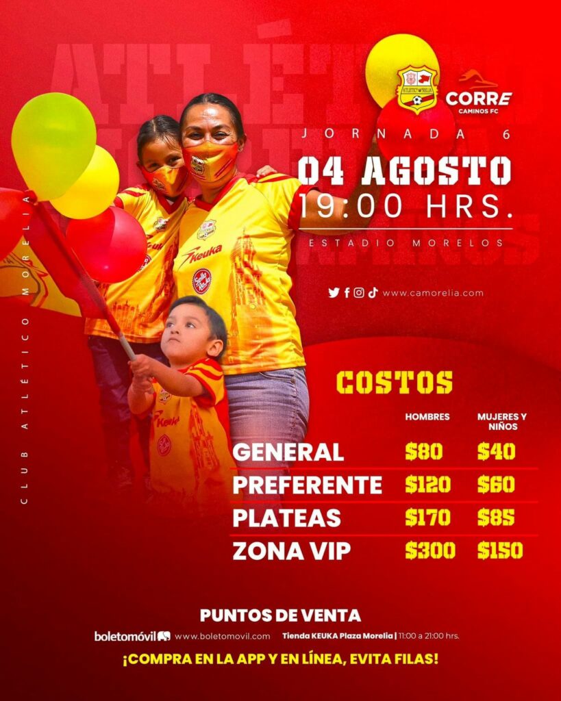 Con descuento mujeres y niños para ver el Morelia vs Correcaminos