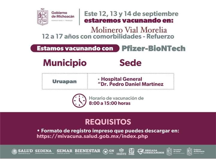 Inicia en Morelia aplicación de segunda dosis anticovid a menores de 5 a 11 años