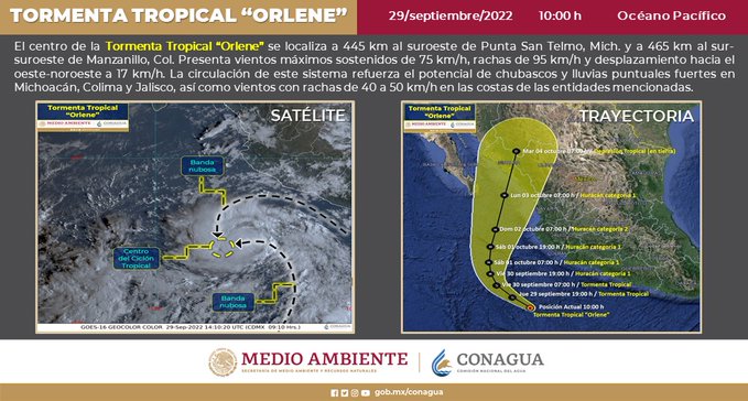 Se forma en el Pacífico la tormenta Orlene con potencial de huracán