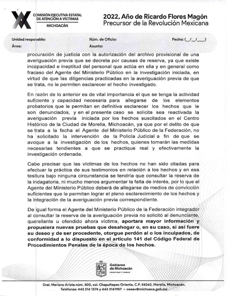 Solicita Estado a FGR reabrir caso sobre granadazos de 15-S