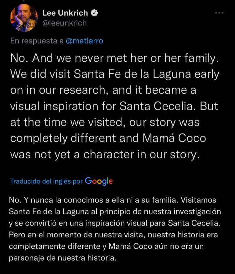 Insiste director de Coco no conocí a María Salud