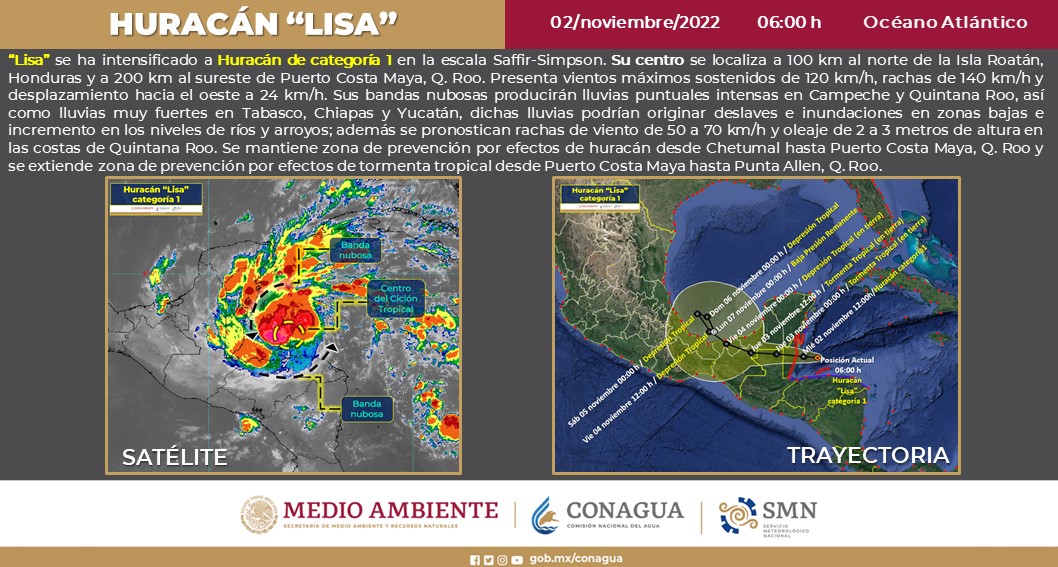 Alertan lluvias intensas a 4 estados por huracán Lisa