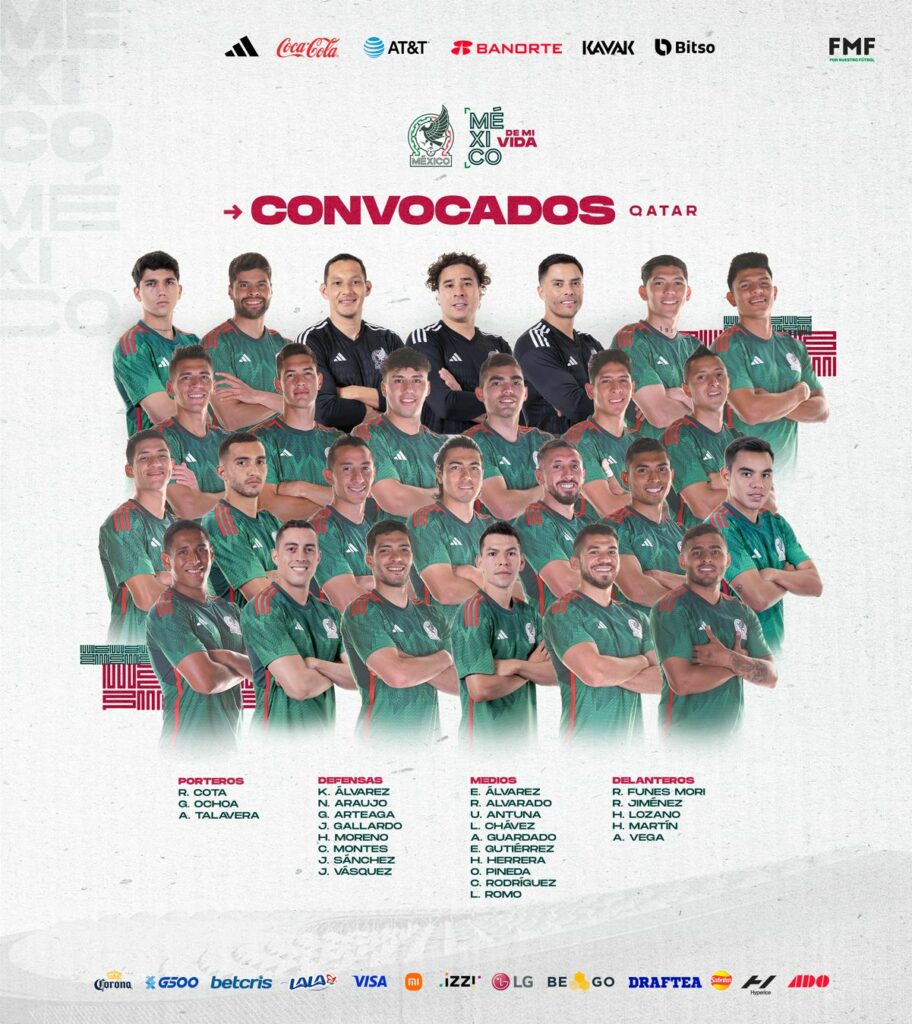 Estos son los 26 futbolistas mexicanos seleccionados para Qatar 2022