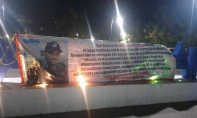 Amanecen mantas contra subdirector de policía de Apatzingán