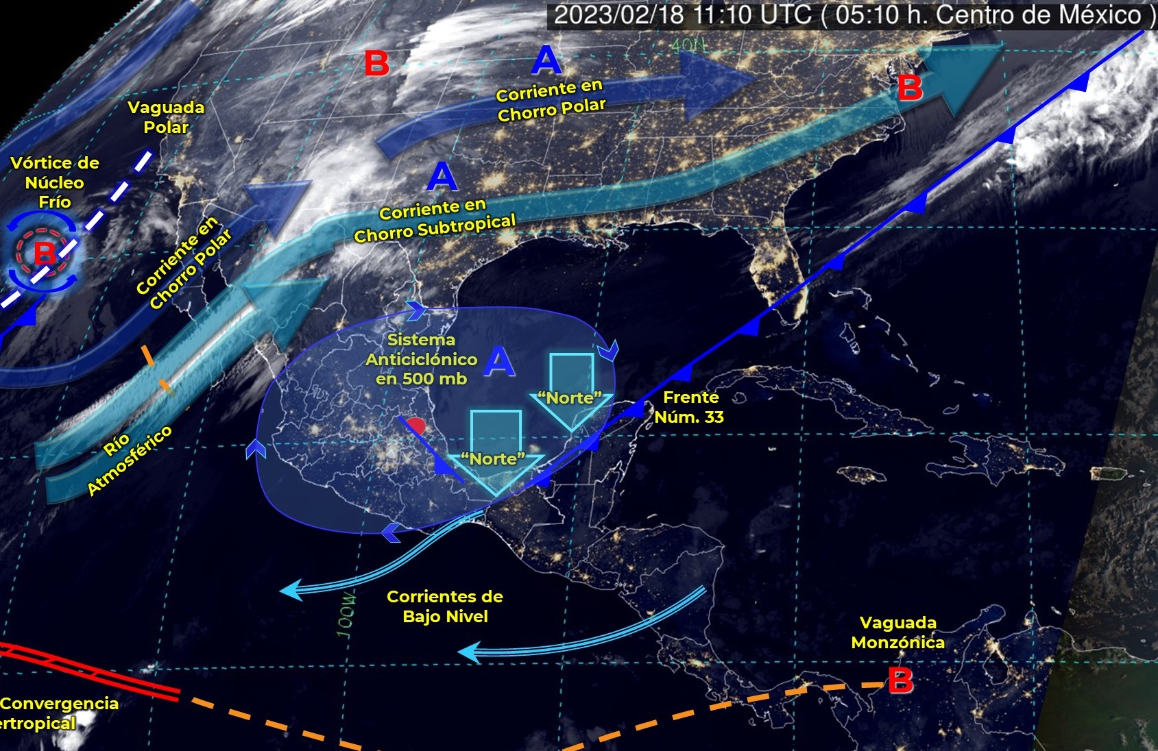 Pronóstico del clima prevé avance de frente frío 33 hacia el sureste