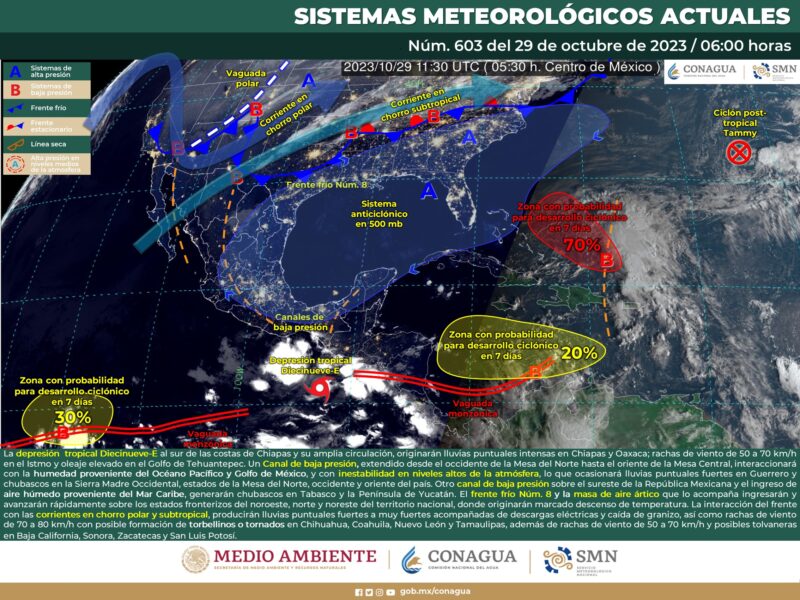 Acecha depresión tropical costa de Chiapas; se prevén lluvias fuertes